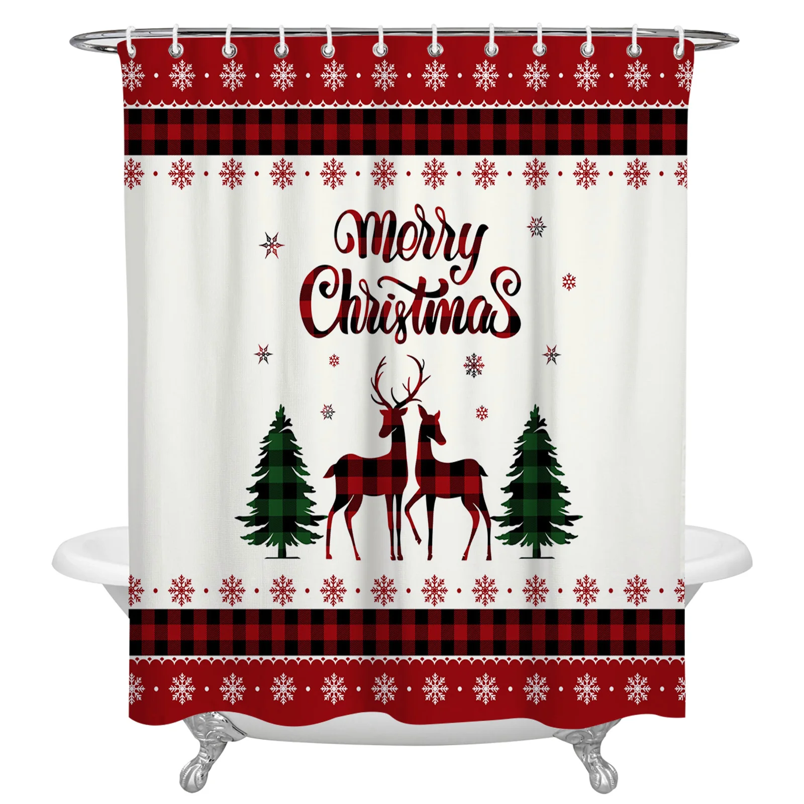 Рождественская красная клетчатая снежинка Лось водонепроницаемая занавеска для