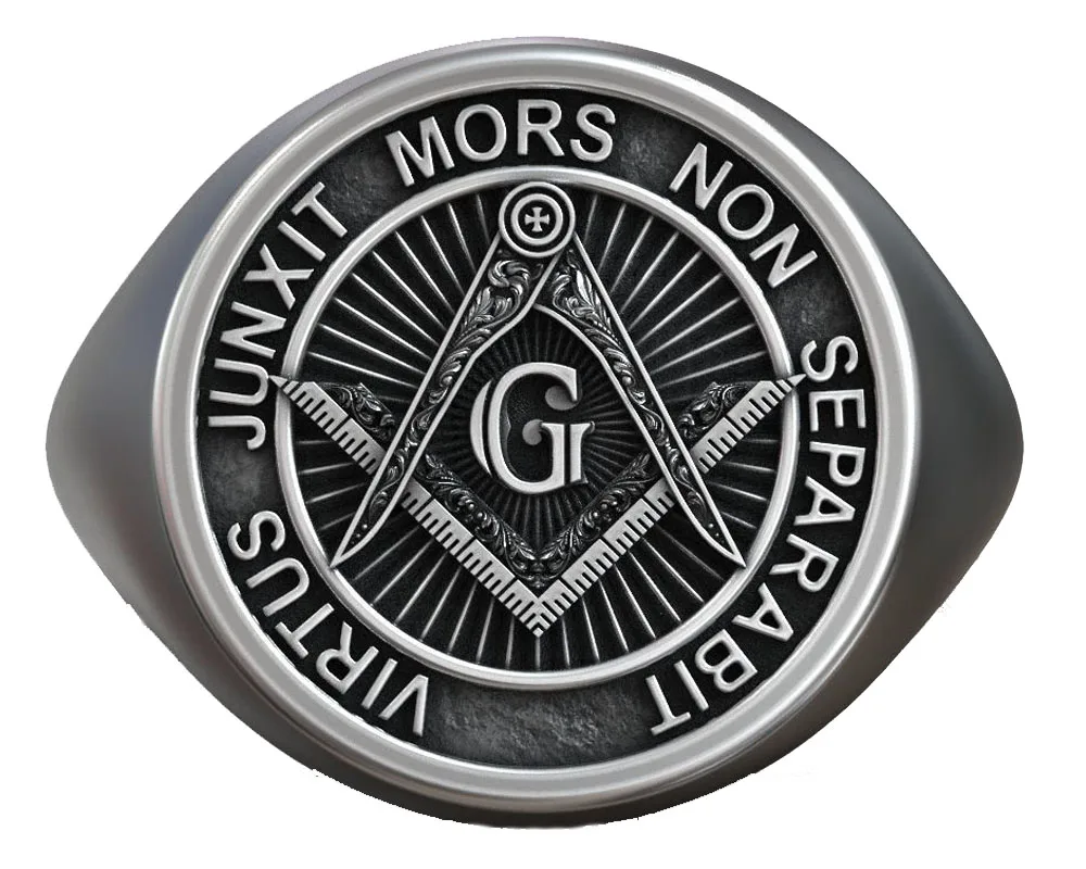 

Sublime Antique Freemason Square Compasses Gimmel Symbol 925 Solid Sterling Silver Ring