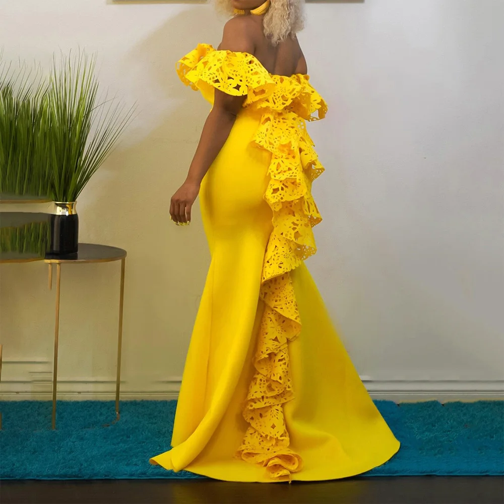 

Sexy Long Dresses for Women Off the Shoulder Ruffles Mermaid Floor Length Luxury Female Birthday Party Dinner Vestidos Mujer Hot