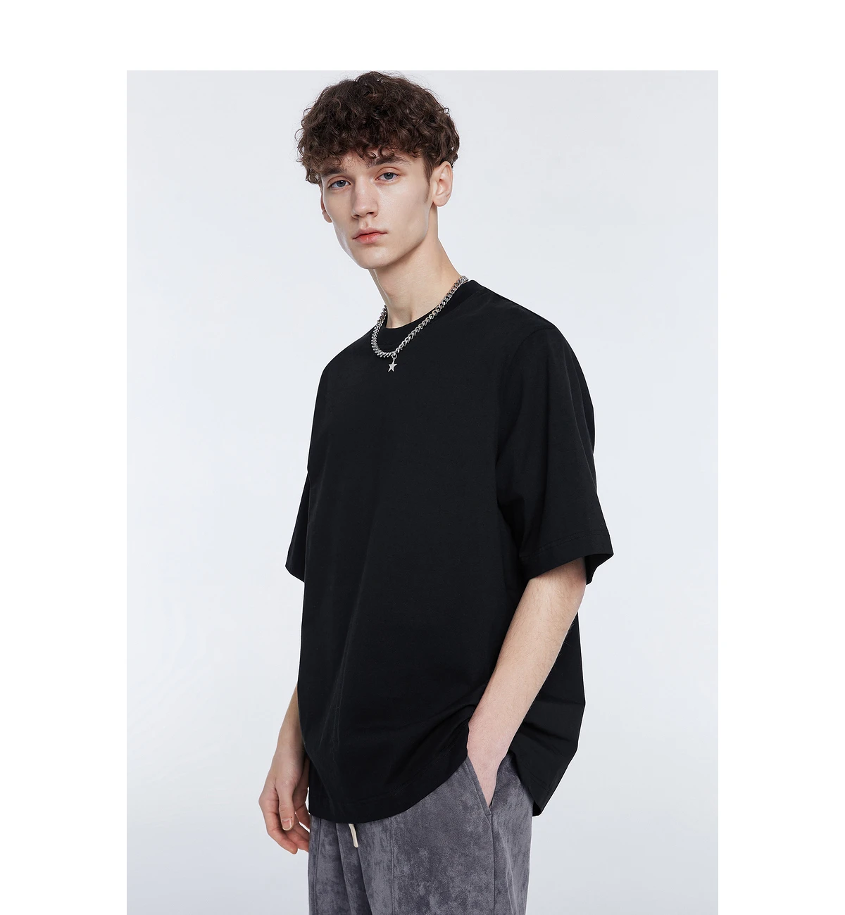 

7899 230g heavyweight short-sleeved t-shirt cotton loose t-shirt men