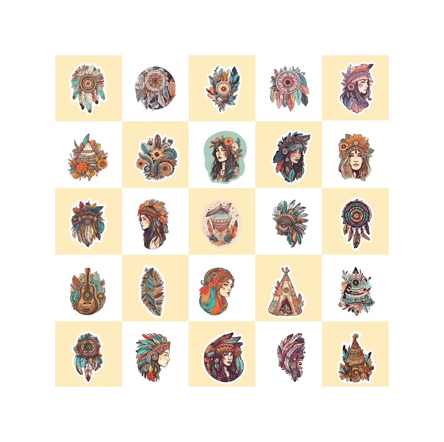 

50pcs Tribal Bohemian Dream Catcher Stickers, Waterproof Decals for Laptops and Phones, Stickers for Scrapbook and Journal