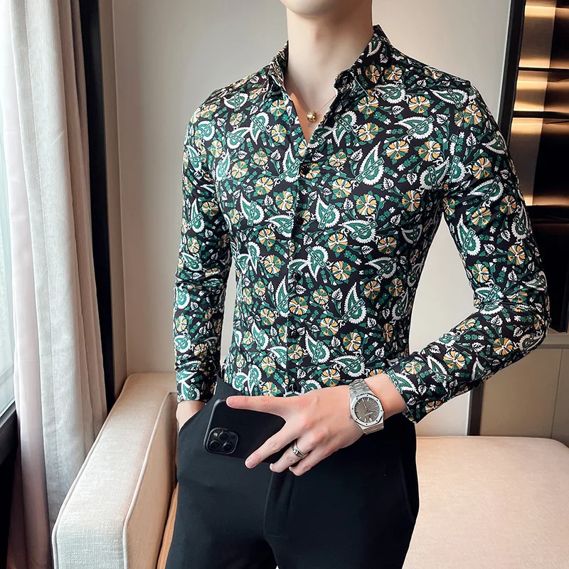 

Velour Mens Long Sleeve Shirts Fashion Winter Party Social Shirt Men Luxury Print Casual Slim Fit Shirts Dress Camisas Hombre