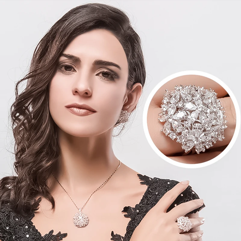 

Cute Flower Ball Ring Zircon Full Crystal Flower Ring For Women Wedding