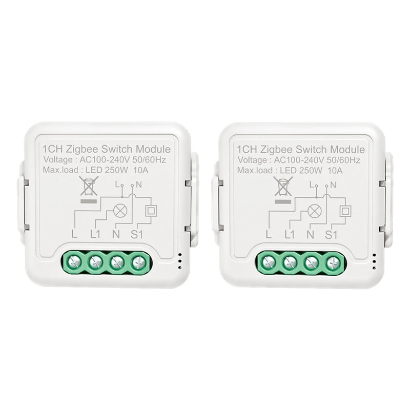 

2X Tuya Zigbee Light Switch Module No Neutral Wire, 2 Way Control DIY Smart Breaker Works With Alexa Google Home(1 Gang)