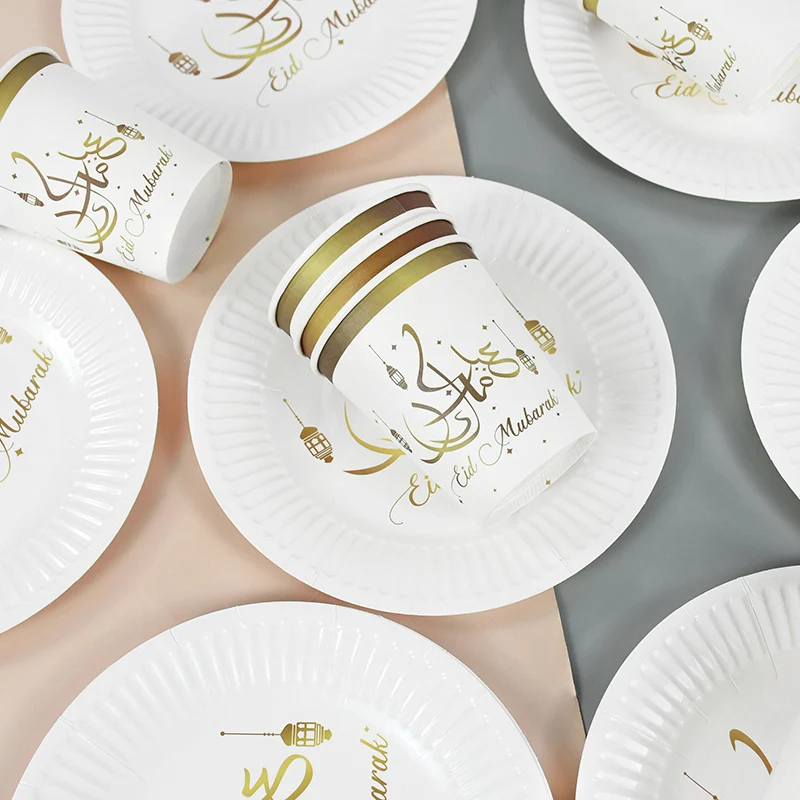 Eid Мубарак мраморный узор одноразовая посуда бумажная тарелка чашка баннер