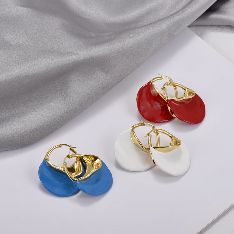 

Designer Brand Enamel Colored 18K Gold Luxury Earrings For Women Famous Vintage Fine Jewelry Runway Goth Boho Trend