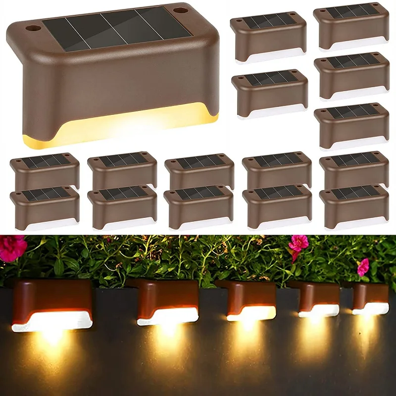 16 PCS Solar LED Deck Lights Outdoor Waterproof Warm White Step Fence Railing Garden Yard Decoration Wall Lamp Stairs Light