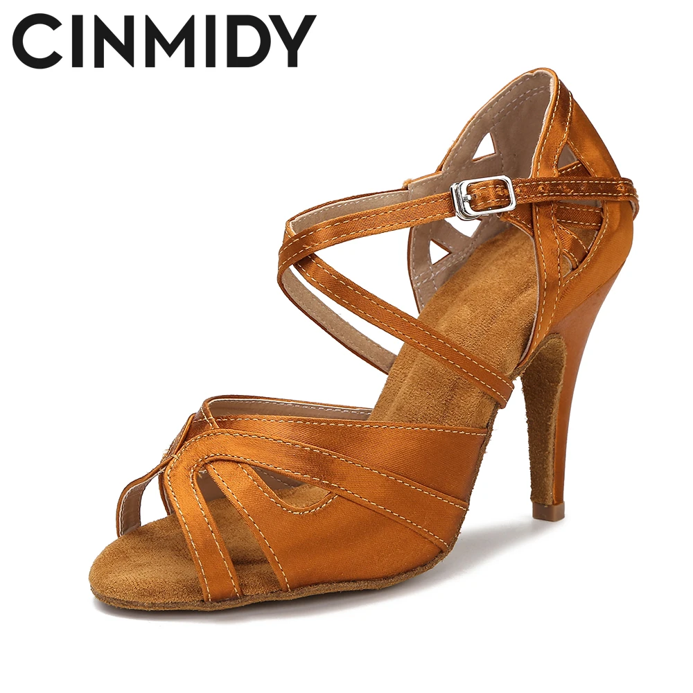 

Женские атласные туфли для латиноамериканских танцев CINMIDY, туфли из коричневого шелка с мягкой подошвой для бальных танцев, танго, сальсы, к...