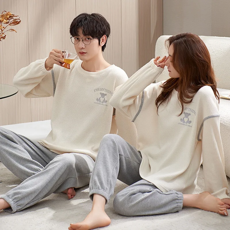 SUO&CHAO Spring Autumn New Pajamas Sets For Womens Long Sleeve Tops And Long Pants Couple Pyjamas Nightgown Homewear