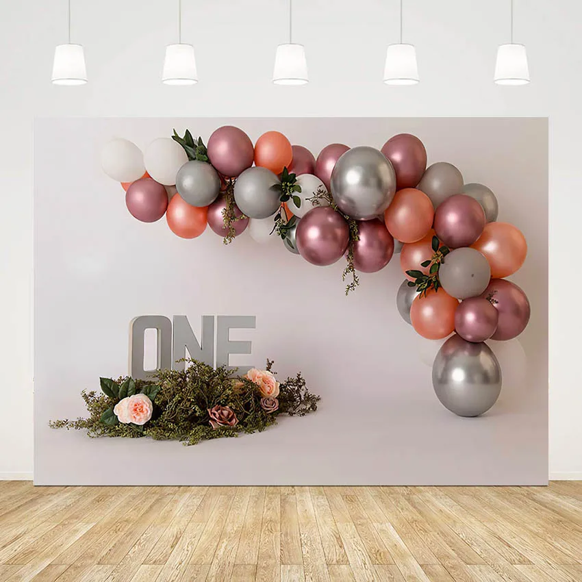 

Mehofond Photography Background Balloons Floral Grassland Kid 1st Birthday Party Cake Smash Decoration Photo Backdrop Studio