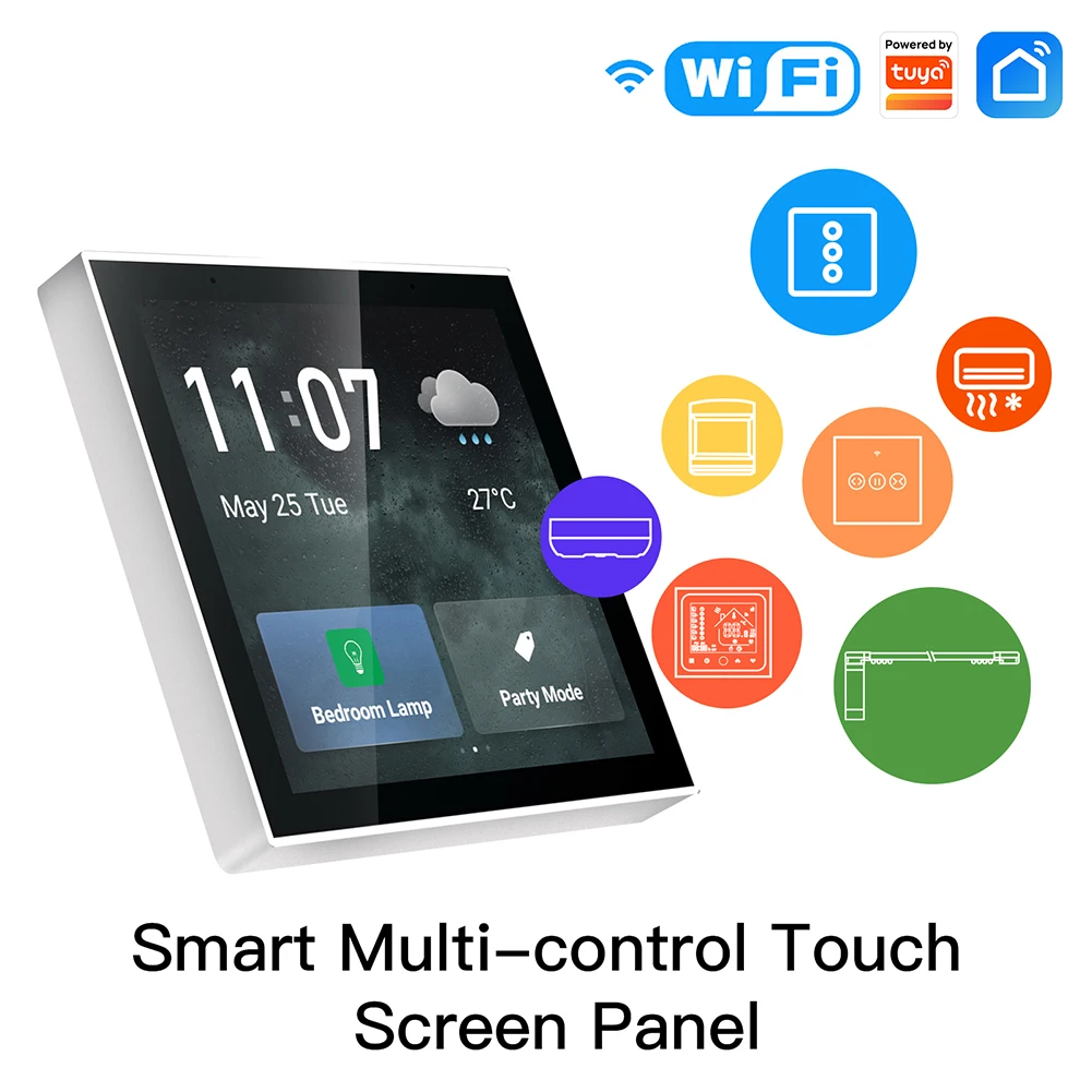 

Умная Центральная Сенсорная панель Tuya, 4-дюймовый HD ЖК-экран с переключателем управления, многофункциональный Wi-Fi Zigbee, Bluetooth для интеллектуа...