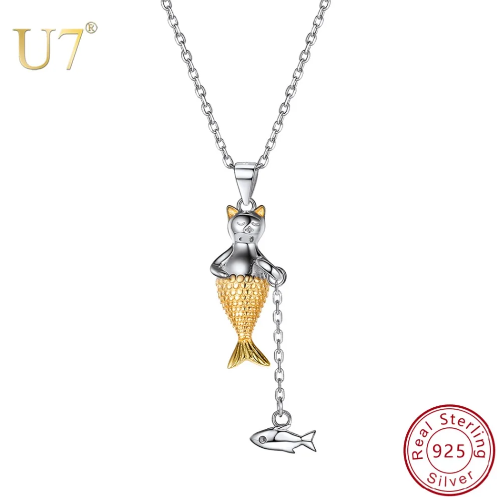 Ожерелье женское из серебра 925 пробы с подвеской в виде рыбки-русалки