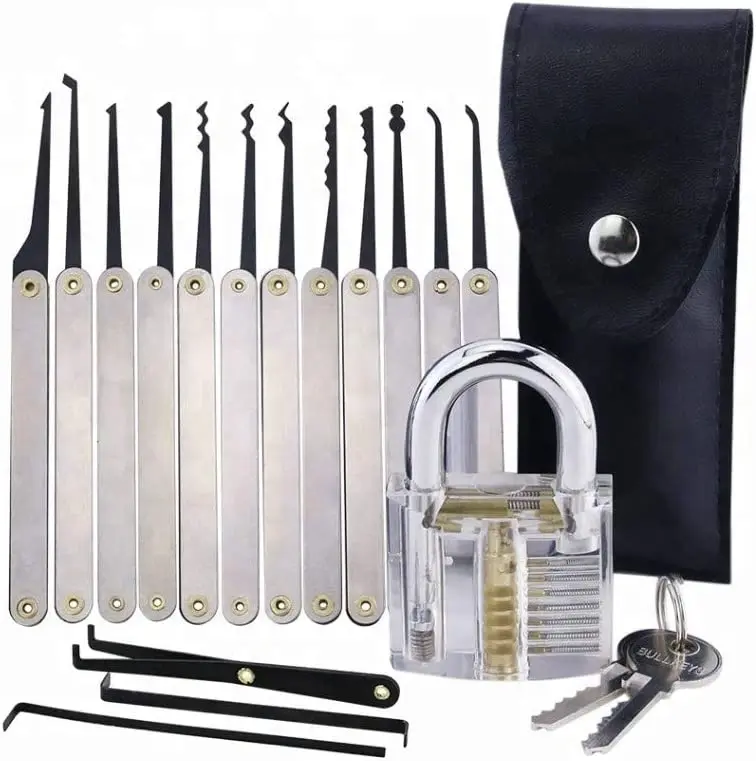 

Lock Picking Set 21 Pieces - Clear Transparent Padlock and Credit Card Lock Pick Tool Kit for Beginners | Unlocking Practice