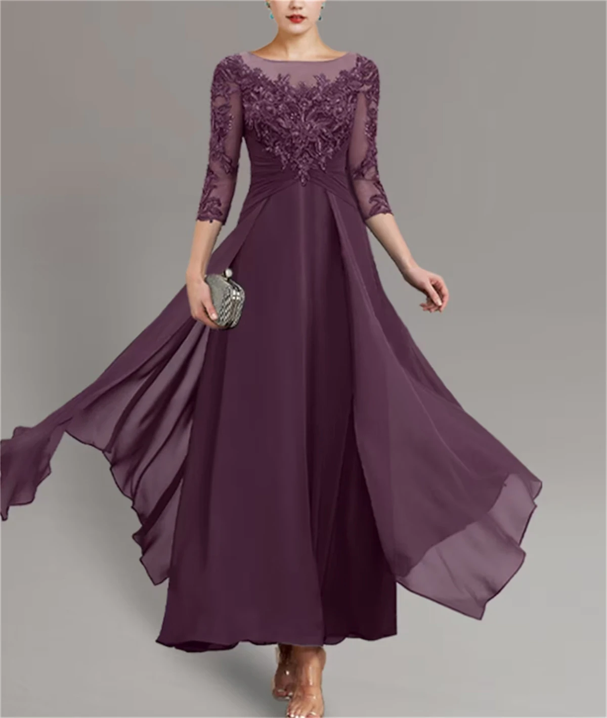 

Vestido De Fiesta De Boda 3/4 Sleeves Lace Appliques Chiffon Ankle-Length Custom-Made Mother Of The Bride Dresses For Weddings