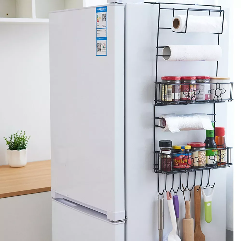 

Multi-functional Refrigerator Rack Fridge Side Shelf Multi-Layer Sidewall Holder Kitchen Supplies Hanging Hook Folding