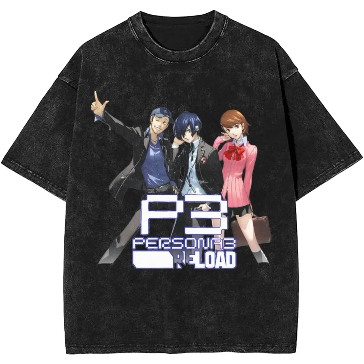Футболка Persona 3 Reload Trio P3P с эффектом потертости мужская и женская уличная одежда