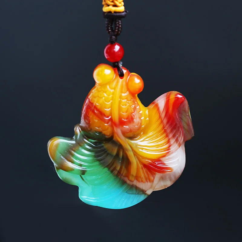 

Xinjiang Gobi Colorful Jade Goldfish Pendant Happy Ever After Sweater Chain Pendant for Men and Women