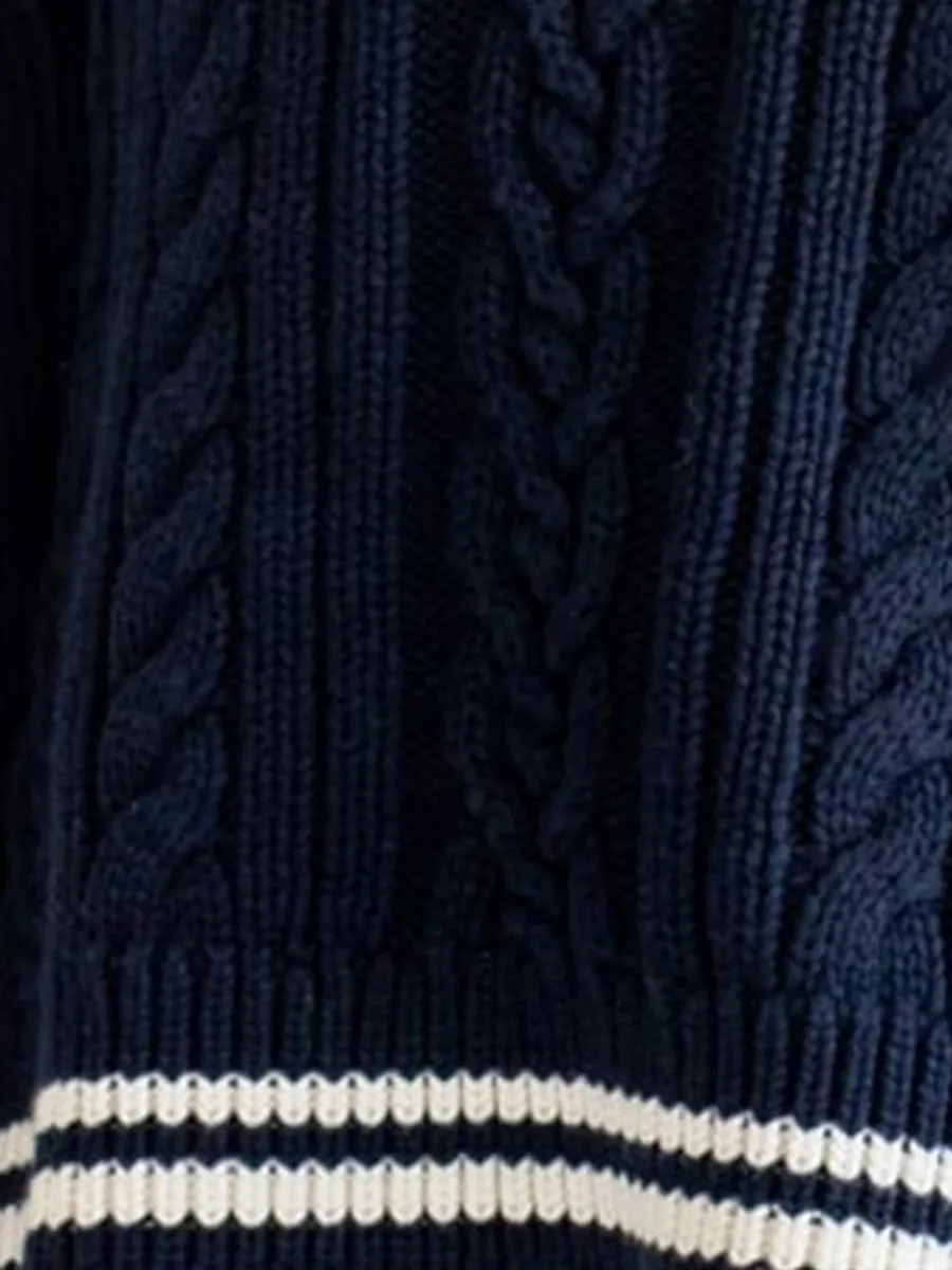 Женский вязаный свитер с контрастной отделкой пуловер V-образным вырезом и