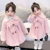 girls woolen coat jacket cotton%c2%a0outwear 2022 pink warm thicken plus velvet winter autumn high quality childrens clothing