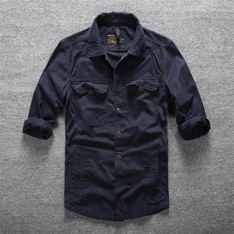 

Camouflage Men's Summer Outdoor Outfits Washed Cotton Army Button Up Long Sleeve Hunting Hiking Tactical Cargo Utility Shirts
