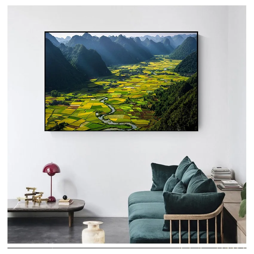 

Green Field Poster Terrace Nature Landscape Wall Art Canvas Painting Modern Living Room Home Decoration Picture Mural Art