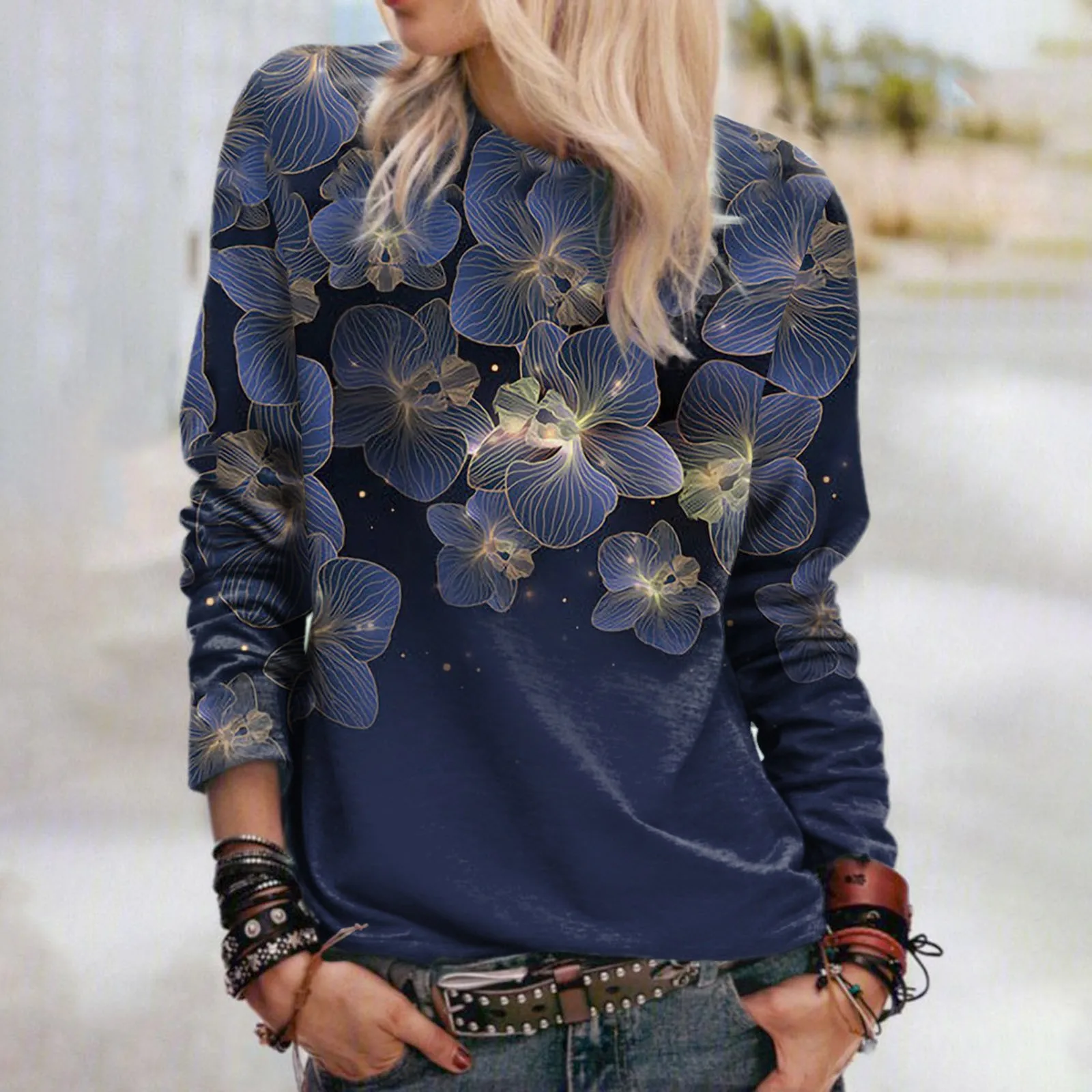 

Distressed Sweatshirt Women Lady Loose Full Zip Sweatshirt Round Neck Fit Pullover Tops Casual Long Fleece Tunics for Women