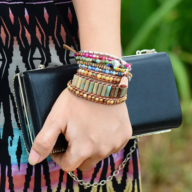 Браслет в стиле бохо Женский уникальный кожаный браслет богемном с 3-слойным