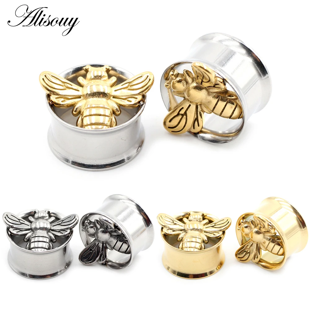 

Alisouy 2pcs New Stainless Steel Weld Bee Animal Piercing Ear Expander Plugs Flesh Tunnel Stretcher Earrings Gauges Body Jewelry