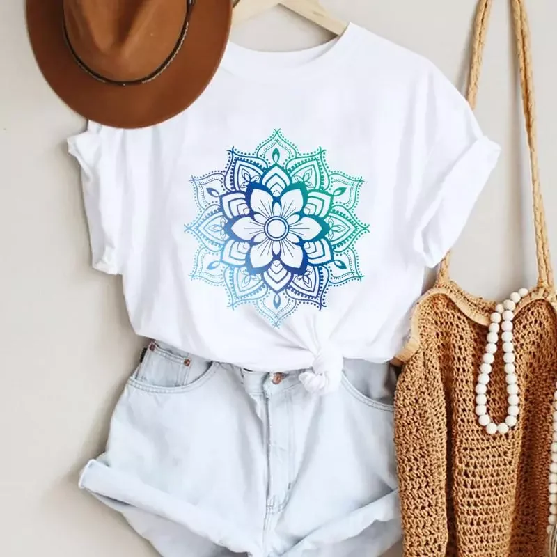 

Cartoon Floral Flower Lovely New Beach Ladies Fashion Summer Lady Print Tee Graphic T Top Female Tshirts Clothes T-Shirt