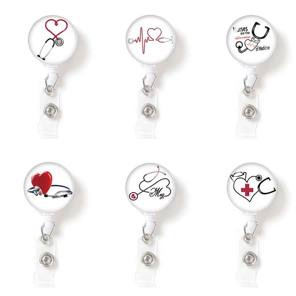 

6pcs Badge Reel Portable Office Worker Nurse ID Name Card Anti Lost Gift With Alligator Clip Teacher Retractable Rotatable Cute