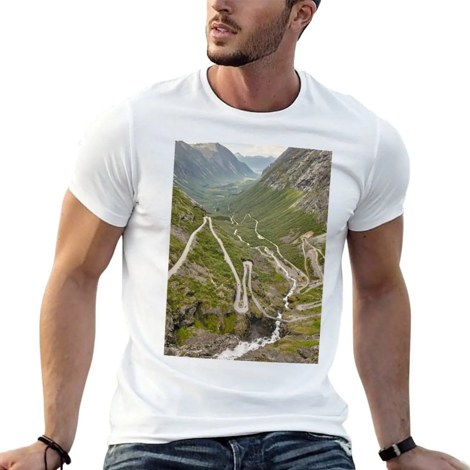 Фото Футболка Geiranger-Trollstigen, Норвегия, мужская футболка из хлопка, высококачественная мужская футболка, хлопковая футболка с графическим принтом, комплект футболок №1