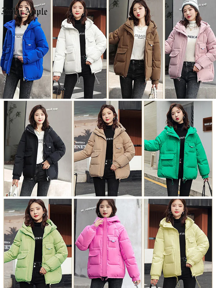 Short Parkas Woman Winter 2022 New Jackets Casual Thick Warm Hooded Solid Coats Female Clothing Streetwear Outwear Loose Jacket