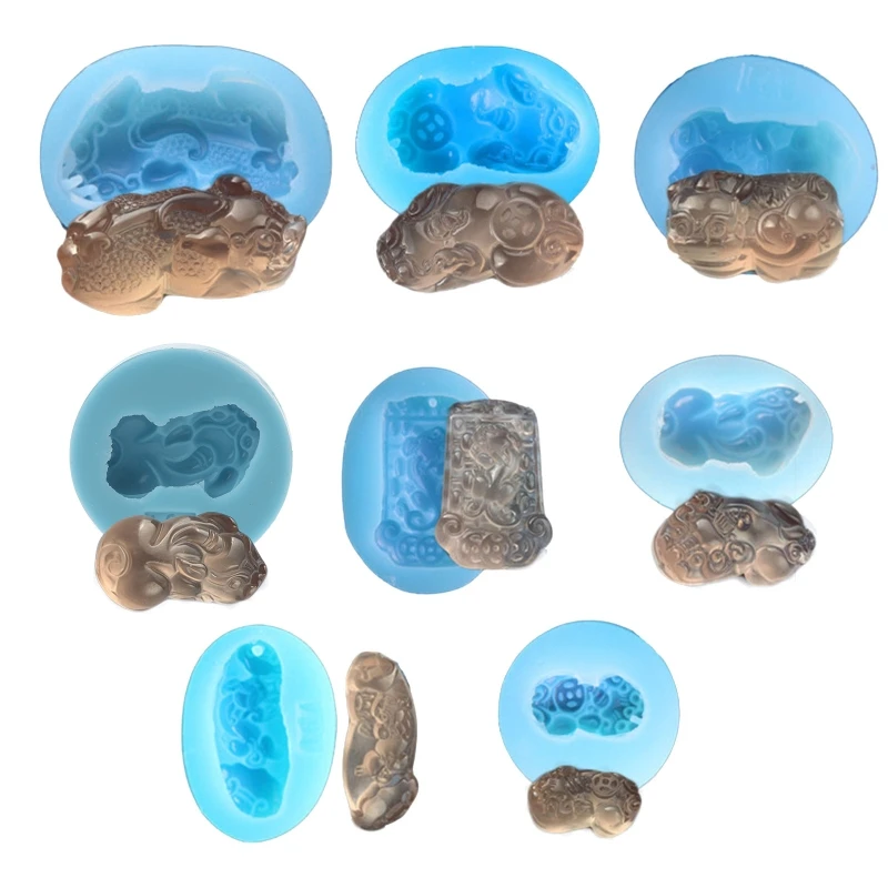 

69HB Silicone Mold Cute Pixiu Shaped Keychain Charms Epoxy Resin Molds Casting Molds with Hole for DIY Crafts Making