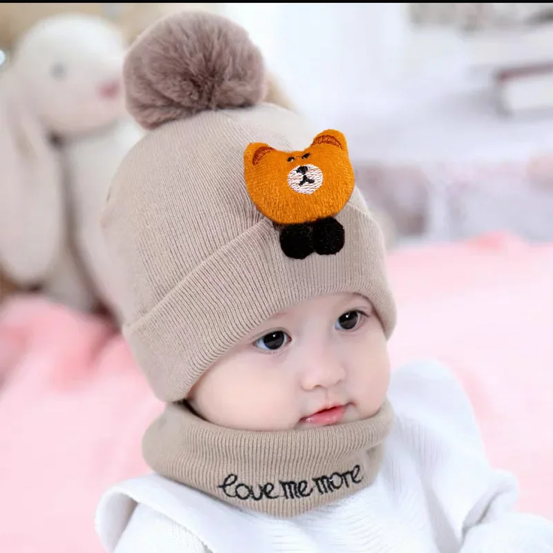 

Трикотажные теплые шапки с помпоном для мальчиков и девочек 0-3 лет