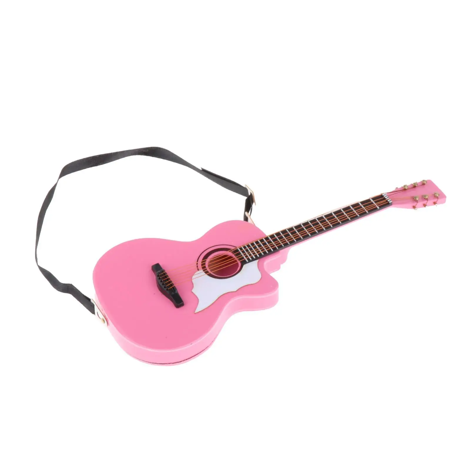 

Mini Guitar Model pink, 1:6 Miniature Wood, Handcrafted Doll House Accessory Musical Instruments toy Decor Scenery with Bracket