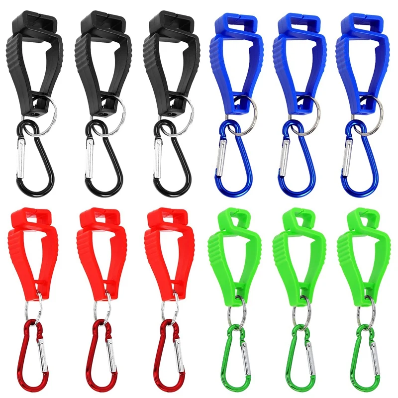 

12PCS Multicolor Glove Clips Multifunctional Clamp With Metal Carabiners For Work Glove Holders