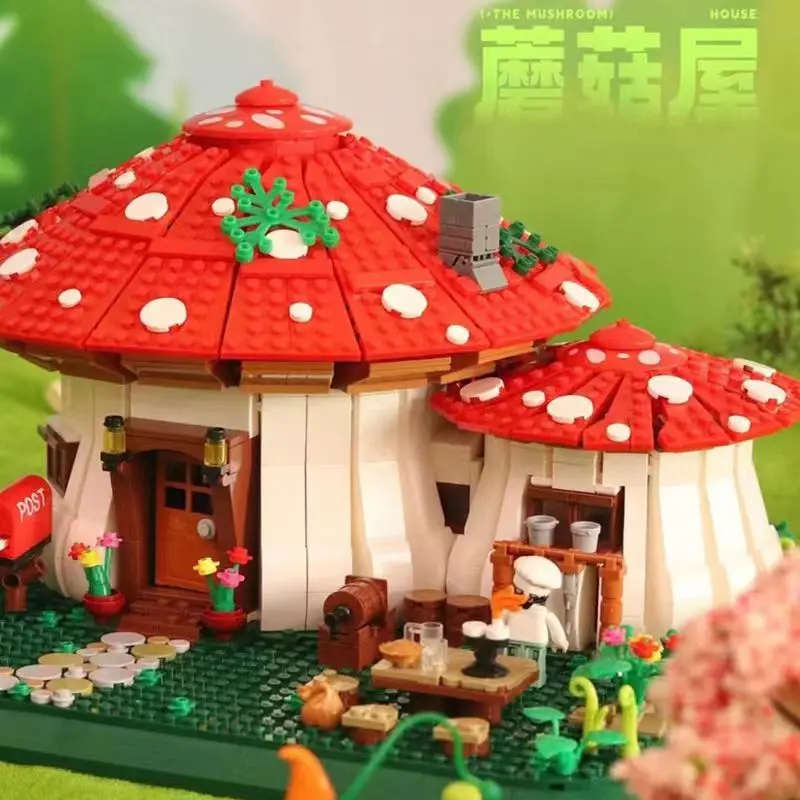 

Street View Chinoiserie Architectural Model Mushroom House Assembled Toys Festival Gift China-Chic, Boys and Girls Festival Gift