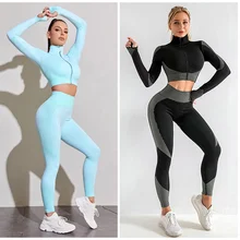 2/3/Uds energía sin Yoga las mujeres entrenamiento conjunto ropa de Fitness Camisas manga larga cintura alta corriendo Leggings para hacer ejercicio