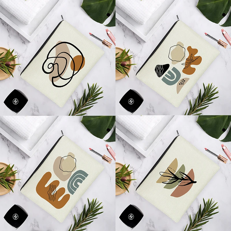 

Morandi Abstract Art Design Women Plant Lines Linen Cosmetic Bag For Beauty Women Makeup Easy Carry Storage Travel