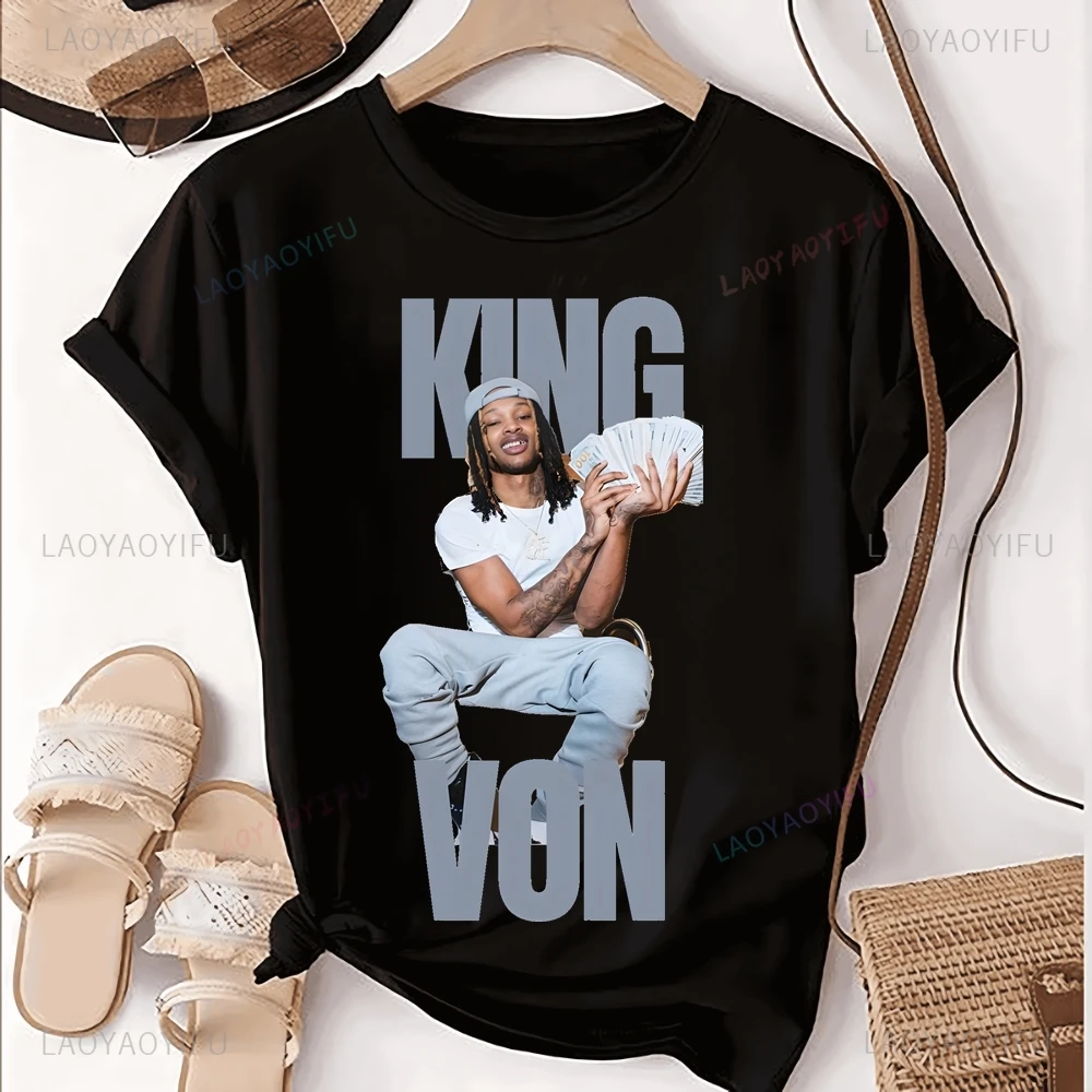 Винтажная футболка с принтом KING VON топ Trend рубашка унисекс короткими рукавами в