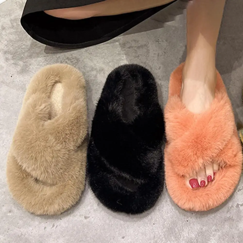 

1 Pair Women Slippers Cross Shape Peep Toe Footwear Korean Style Flat Slippers for Home