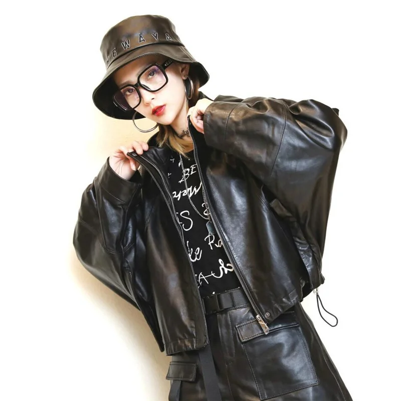 

2023Leather jacket,Fashion High Quality Genuine Sheepskin Leather Jackets Women Spring Autumn Hooded Coat Female Mujer Chaqueta