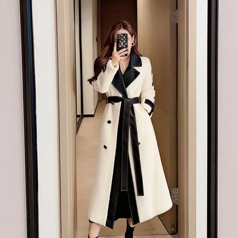 

offcie lady Mink Fur Rex Rabbit Fur 2022 Autumn And Winter New Temperament Over The Knee Medium Long Wool Coat Female