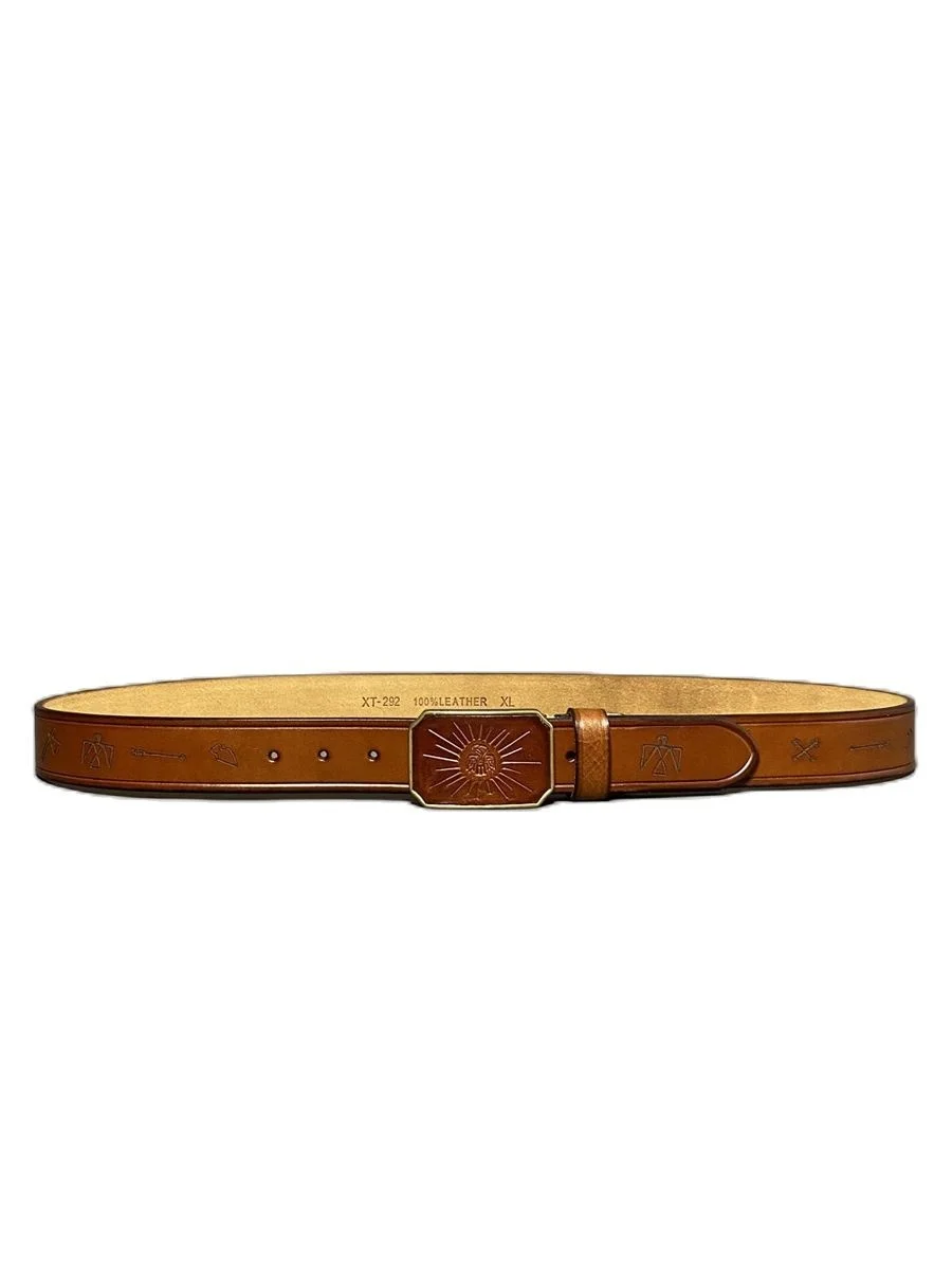 Genuine Leather Belt Totem Carving Vintage Style