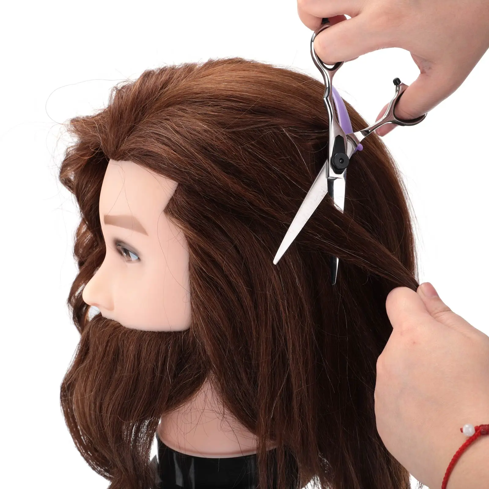 100% Real Hair Male Mannequin Head  with Hair Beard for Hairdressers Salon Hairdressing Male Training Heads for Cutting