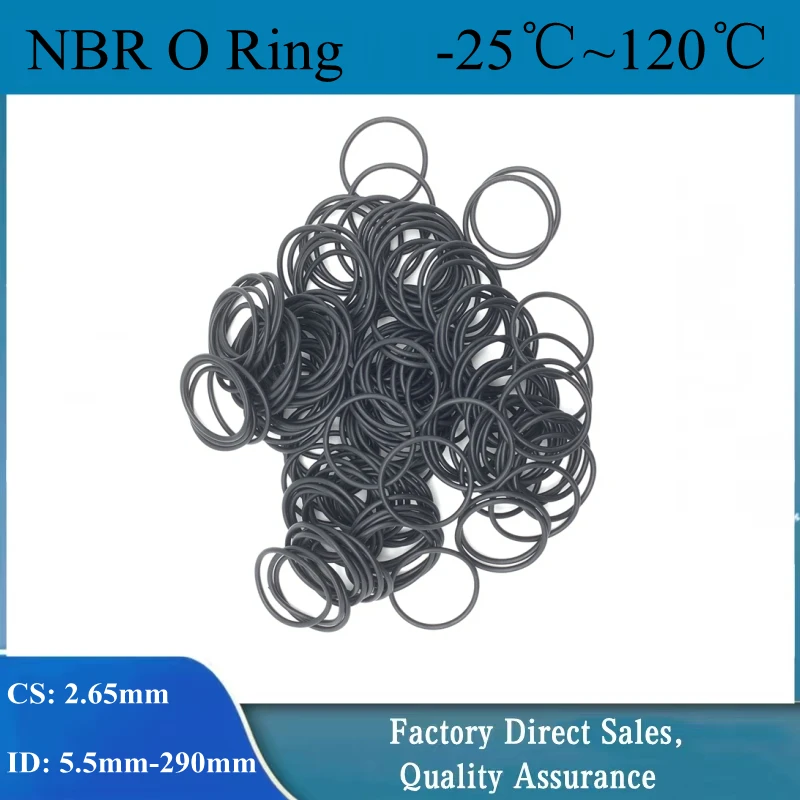 

100pcs NBR O Ring Oil Seal Gasket Thickness CS 2.65mm OD 5.5~290mm Automobile Nitrile Rubber Round Shape Corrosion Resist Washer