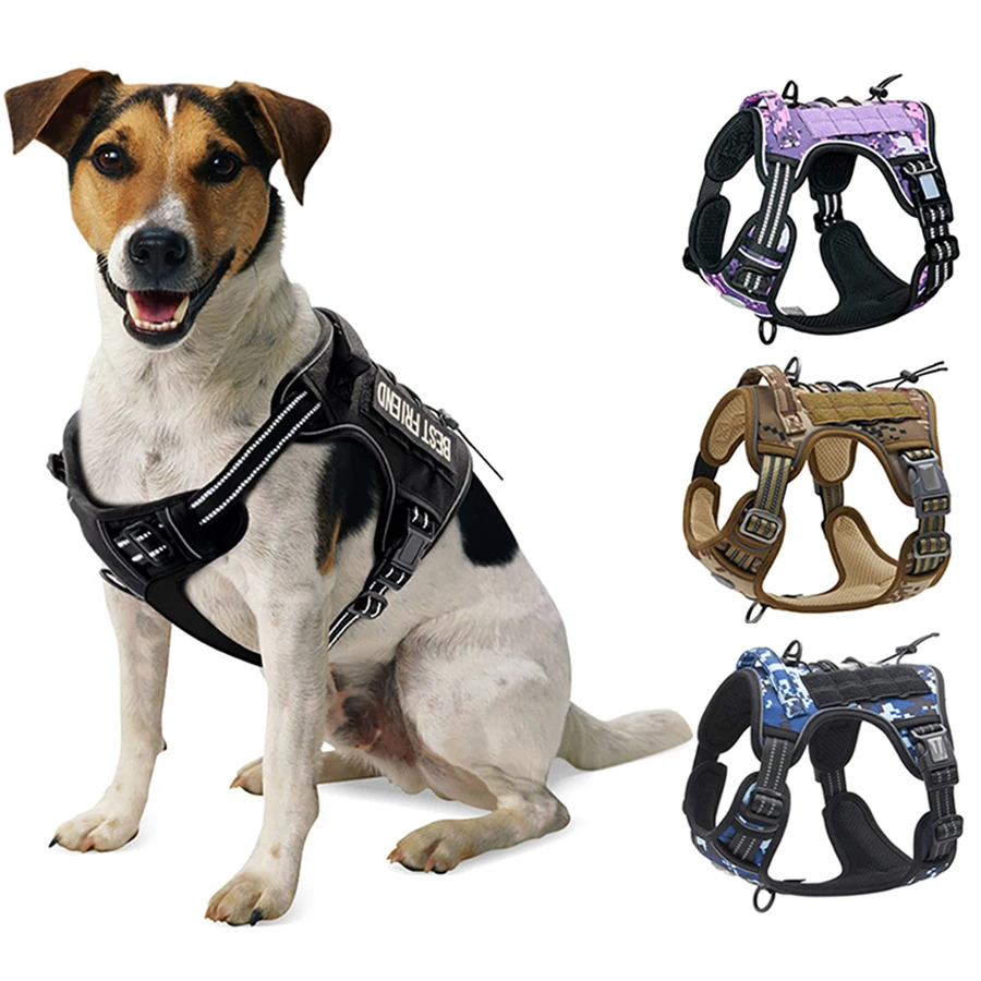 

Tactical Pet Dog Harness All Weather Military Service Dog Vest Reflective Padded Adjustable Lead For Training Dogs Harness