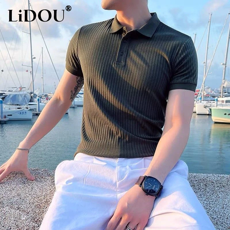 Summer Business Casual Sports Chic Male Pullover Neat Capable Vintage Dimensional Cut T-shirt Man Solid Color Polo Shirt Top Men