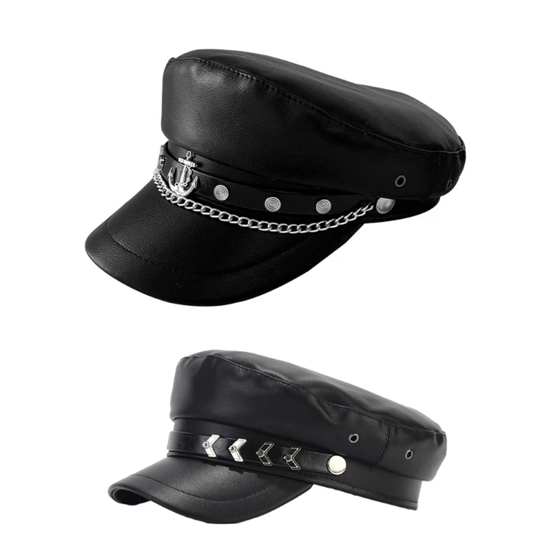 

Trendy Alloy Badge Hat Teens Women Cap Christmas Halloween Windproof Military Hat for Party Photography