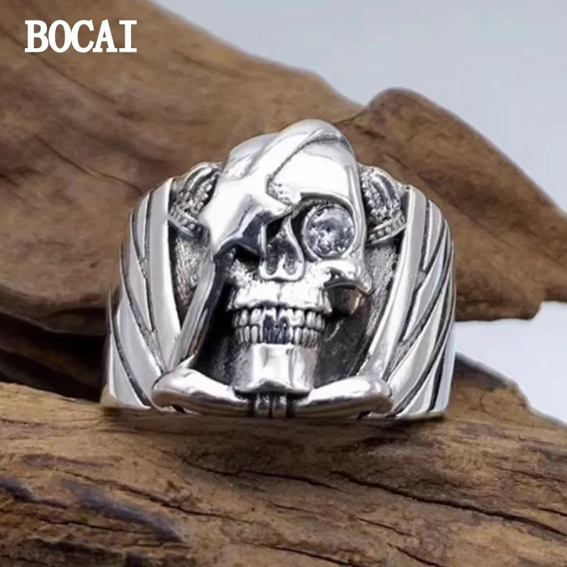 

Мужское кольцо с каркасом BOCAI, Открытое кольцо из стерлингового серебра 925 пробы в ретро-стиле властителя, широкая версия, подарок для мужчин